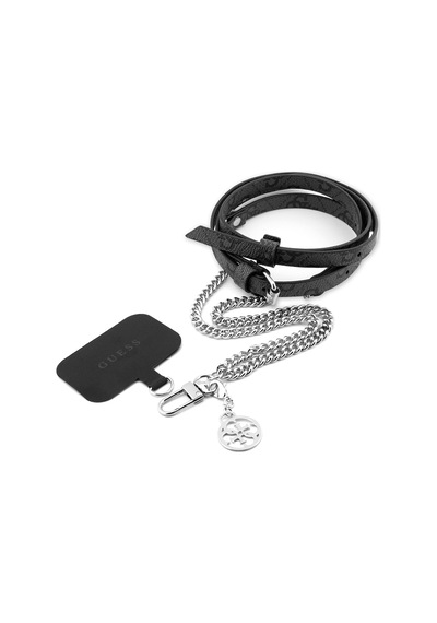 Guess Lisanslı 4g Desenli Zincirli 4g Metal Logolu Çapraz Vücut Pu Telefon Askı Kayışı Siyah
