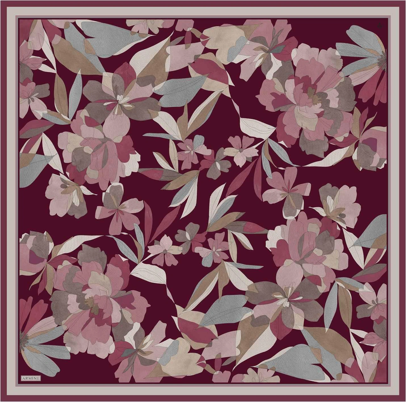 Armine Çiçek Desenli Saf İpek Sura Eşarp 9312d 85 Bordo