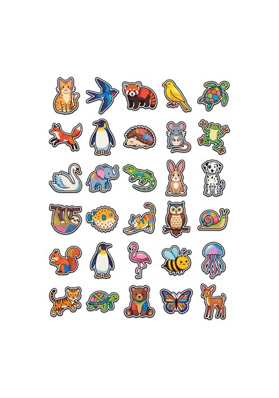 30 Adet Canlı Geometrik Hayvan Sticker Seti - Laptop Defter Su Matarası İçin Çok Renkli