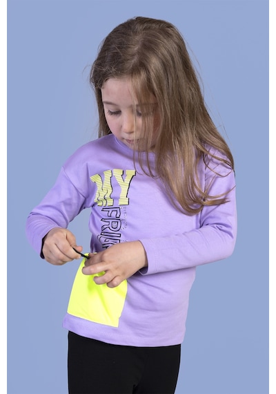 Toontoy Kids Toontoy Kız Çocuk Cep Detaylı Baskılı Tişört Lila