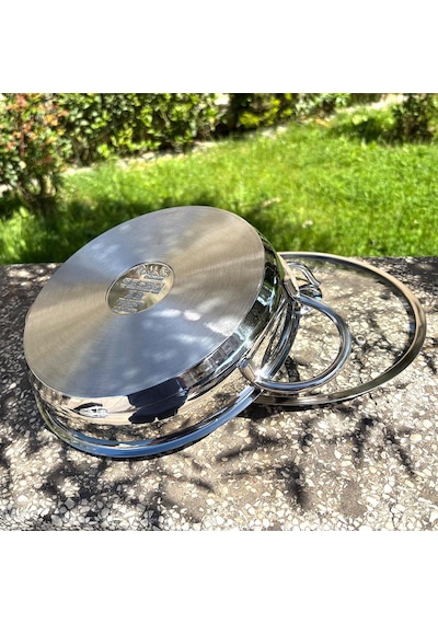 Oms 22 X 4,5 Cm Kapaklı Çelik 18/10 Cr-ni Sahan 2101 Gri