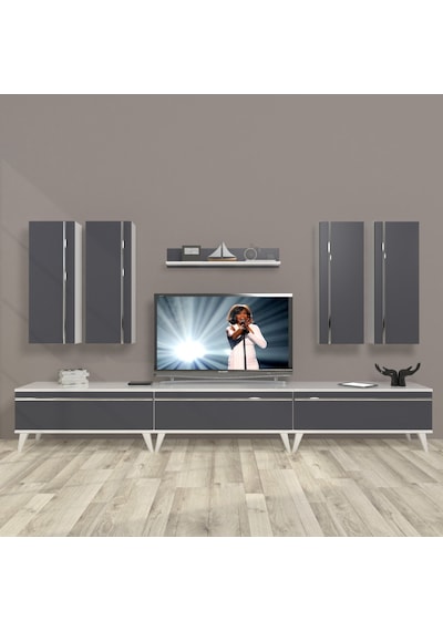 Decoraktiv Eko 8d Mdf Retro Tv Ünitesi Tv Sehpası Beyaz - Antrasit
