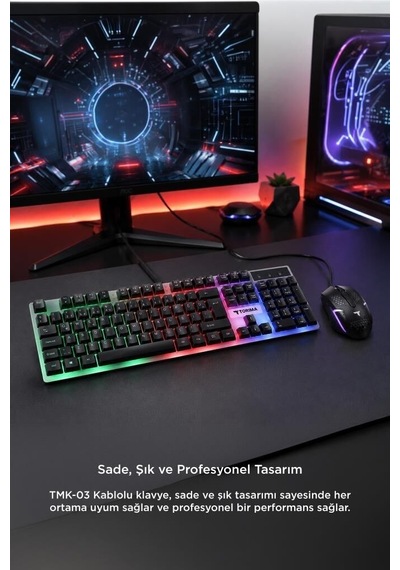 Eğlence Ekipmanı Donanım Paketi Oyuncu Rgb Işıklı Kablolu Q Klavye Ve Mouse Seti Tmk03