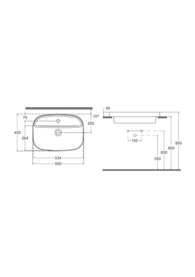 Isvea Infinity Inset Batarya Delikli Lavabo 55CM Fil Dişi