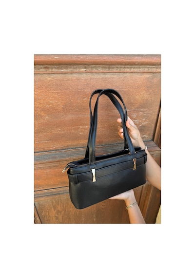 Just Polo Kadın Gold Aksesuarlı Kemer Detaylı Şık El Çantası Shopper Ebat : 14 X 30 Cm Siyah