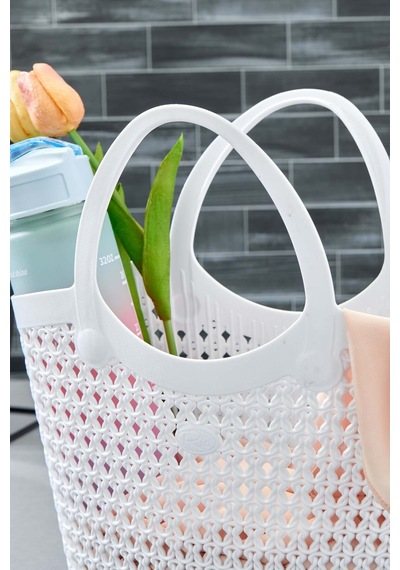 Silikon Premium Kolay Saklanabilir Sepet Çanta Organizer, 5,5lt, 30x17x31cm Silikon Beyaz 30 X 17 Tr Diğer
