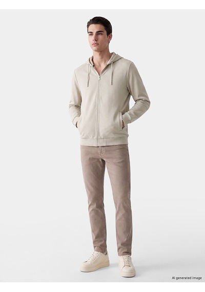 Lcwaıkıkı Classic Bej Kapüşonlu Erkek Fermuarlı Sweatshirt