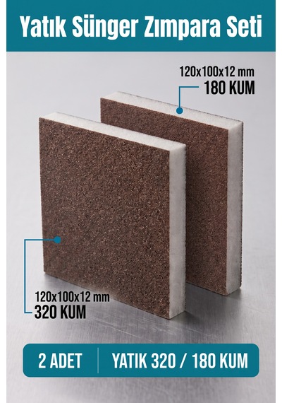 180 - 320 Kum Sünger Zımpara Seti 120x100x12 Mm Yatık El Zımparası 2 Adet