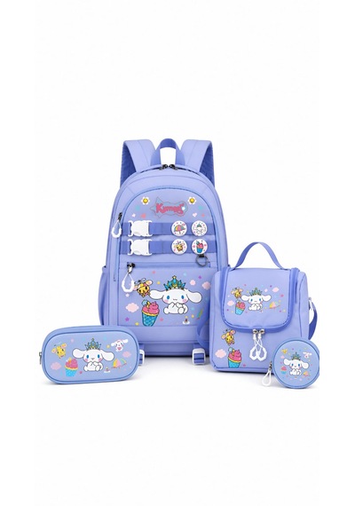 Cinnamoroll Baskılı Özel Tasarım Ortopedik Su Geçirmez Cüzdanlı Okul Çantası Termal Beslenme Ve Kalemlik Mavi