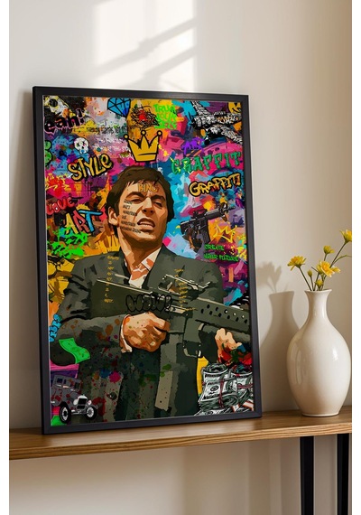 Tony Montana Çerçeveli Tablo Graffiti Ofis İçin Hediye Street Art