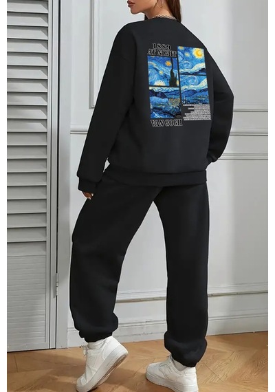Uyguntarz Van Gogh Sırt Baskılı Unisex Eşofman Takımı Siyah