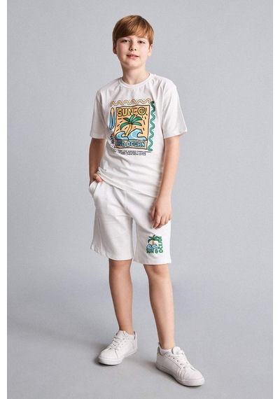Defacto %100 Pamuk Oversıze Palmiye Baskılı Sweatshirt Kumaşı Şort Erkek Çocuk H8220a826hser105 Ekru-er105