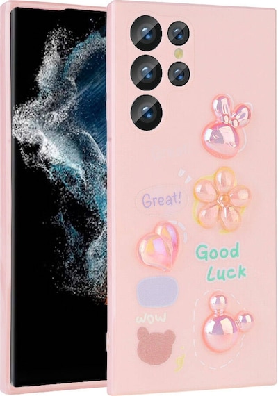 Noktaks - Galaxy Uyumlu S22 Ultra Uyumlu - Kılıf Kabartma Figürlü Parlak Toys Silikon Kapak - Pembe - T30182 Pembe