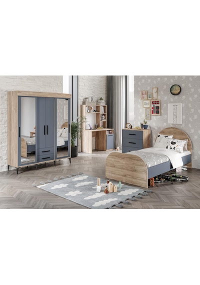 Afilli Izmir Cocuk Odası Takımı 4 Parça Tamamı Mdf Antrasit Flora Renk