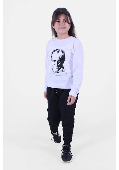 Fyk Kids Atatürk Baskılı Imzalı Uzun Kollu Unisexs Takım Beyaz