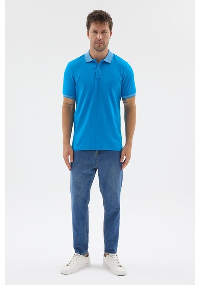Turkuaz Polo Yaka Pike Kısa Kol Slim Fit %100 Pamuk Tişört 1011260171 Açık Turkuaz
