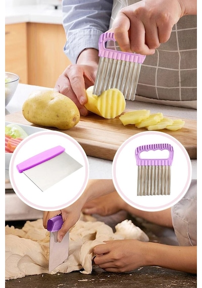 Hamur Kesme Spatulası & Patates Cips Kesici Çelik Mor Diğer