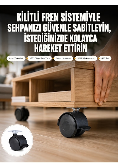 Sehpa Ve Restoran Arabası İçin Kilitli Ayak 4 Lü Çokrenkli