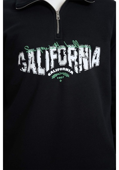 Defacto Boxy Fıt Dik Yaka Baskılı Sweatshirt F8186ax26spbk81 Siyah-bk81