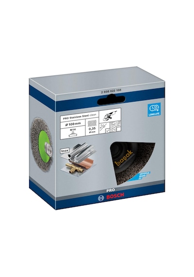 Bosch Pro 100 Mm Paslanmaz Çelik Konik Tel Fırça M14 2608622108