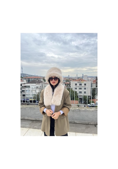 Mollycrush Kadın Suni Kürk Şapka Ve Atkı Seti Yumuşak Dokulu, Soğuk Havalar İçin Lüks & Şık Görünüm Bej