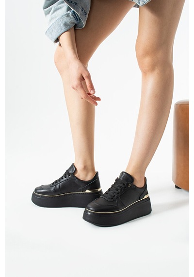 Dericia Shoes Nica Hakiki Deri Kadın Günlük Rahat Sneaker Ayakkabı Siyah