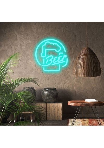 Beer Yazılı Ve Şekilli Neon Tabela Turkuaz