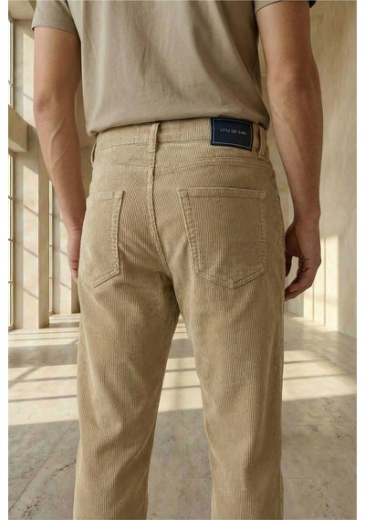Little Cup Jeans Co Erkek Baggy Fit Rahat Kalıp Kadife Bej Pantolon