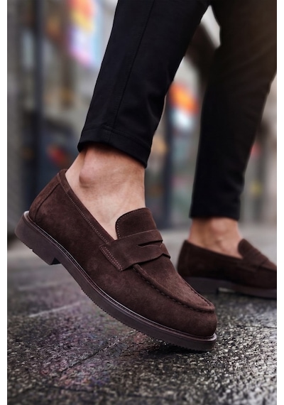 Shoetyle - Hakiki Süet Deri Kahverengi Erkek Loafer - 250-1975-1542