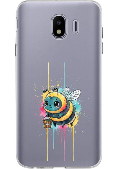 Samsung Galaxy J4 İle Uyumlu Splash Arı Tasarımlı Şeffaf Silikon Kılıf Şeffaf