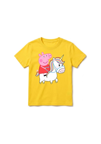 Urbantrendstore Peppa Pig Temalı Unisex Kız Çocuk Erkek Çocuk Bisiklet Yuvarlak Yaka Basic Kısa Kollu %100 Pamuk Tişört Sarı