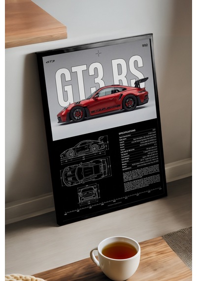 Porsche Gt3 Rs Ahşap Çerçeveli Poster, Dekoratif Araba Duvar Tablosu