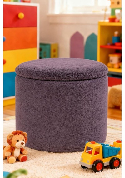 Sandıklı Peluş Puf 40x40x42 Cm Dekoratif Oturma Pufu Makyaj Masası Taburesi - Antrasit Çok Renkli