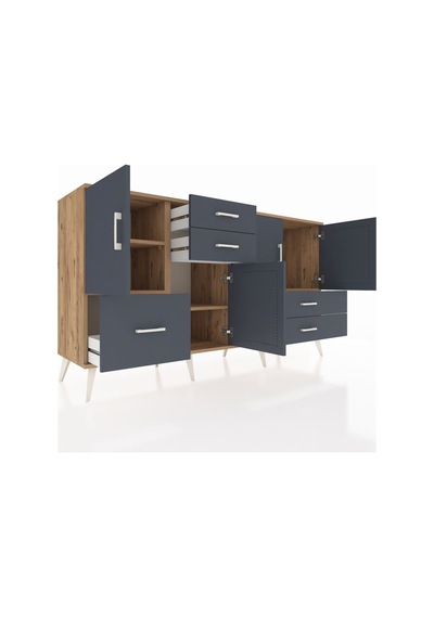 Hyperion Konsol 4 Raflı 5 Çekmeceli 4 Kapaklı 176x44x99 Çam-antra Çam-antrasit Hyperion Konsol 4 Raflı 5 Çekmeceli 4 Kapaklı 176x44x99 Çam-antra Çam-antrasit