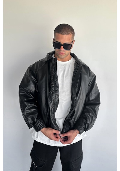 Terapi Men Siyah Oversize Dolgulu Bomber Deri Ceket Siyah Terapi Men Siyah Oversize Dolgulu Bomber Deri Ceket Siyah