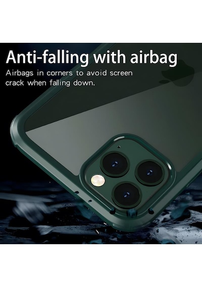 Apple Uyumlu iPhone 11 Pro Max Kılıf Dor Silikon Temperli Cam Kapak Koyu Yeşil