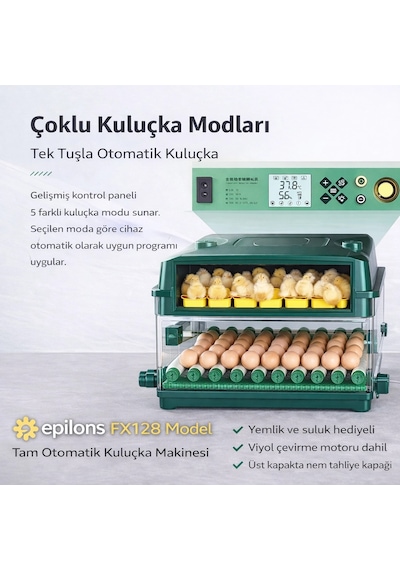 Fx128 Model Tam Otomatik Kuluçka Makinesi - Çift Katlı, Çift Güç Sistemli, Su Hazneli Yeni Nesil İnkübatör Lisinya