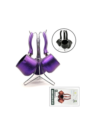 4pcs 230-280-380ml Granit - Çelik Cezve Renkli Metal Standlı Çok Renkli