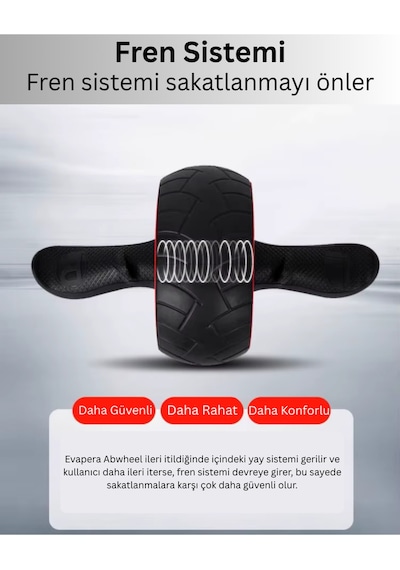 Evapera Profesyonel Geri Tepmeli Ab Wheel Roller Karın Kası Egzersiz Tekerleği Mekik Aleti Max150kg Siyah