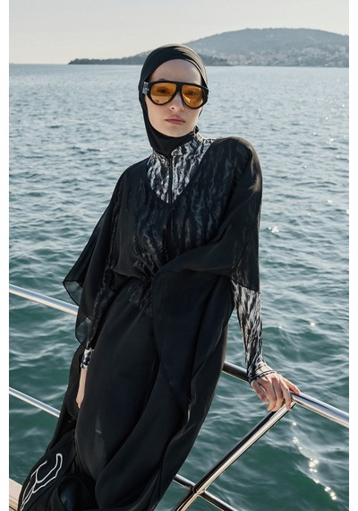 Molene Siyah Şifon Maxi Pareo