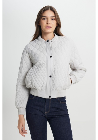 Loose Fit Rahat Kesim Kapitone Detaylı Gri Bomber Ceket W242741035 Gri