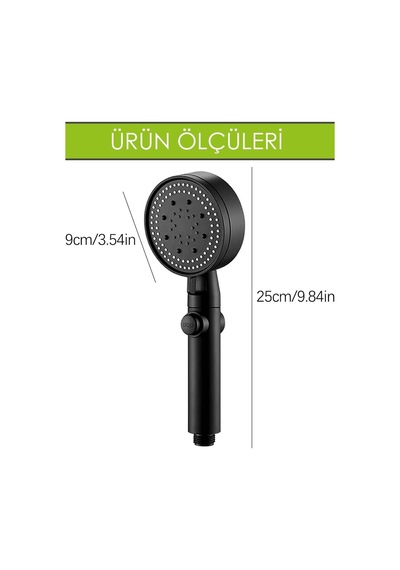 Banyo Duş Başlığı Ayarlanabilir Yüksek Basınçlı Yağmurlama Kademeli Siyah Tepe Duş Batarya El Duşu S Diğer