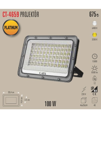 Ct-4659 100w Led Projetör 1 Adet Beyaz Işık