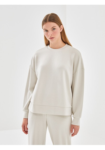 Lcw Vision Bej Bisiklet Yaka Oversize Kadın Sweatshirt