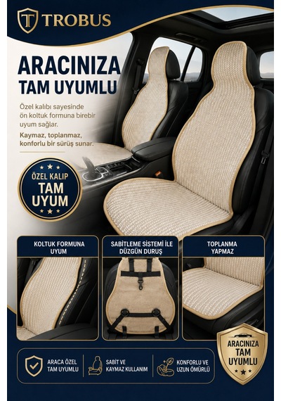 Toyota Rav4 2019 Ve Sonrası Üniversal Örme Ön 2 Parça Minder Terletmez Kaymaz Taban Bej