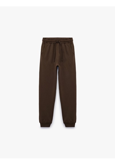 Koton Pamuklu Beli Lastikli Şardonlu Jogger Basic Eşofman Altı Kahverengi 7wkb40010tk Kahve