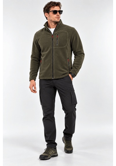Genius Store Unisex Polar Tam Fermuarlı 3 Cepli Tüylenme Yapmaz Soğuğa Karşı Dayanaklı Spor Erkek-kadın Polar Tekli Haki