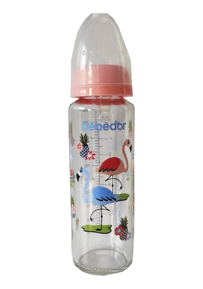 Bebedor Desenli  Silikon Emzikli Orta Akış Pembe 250 Ml Kod: 31302  Cam Biberon