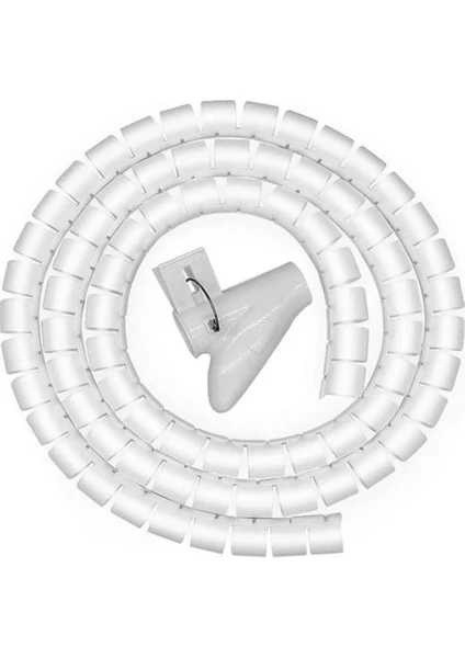 Güncelçarşı 2 Adet 1 Mt X 22 Mm Spiral Boru Kablo Kanalı Kablo Fiş Düzenleyici Toplayıcı Kordon Kablo Tutucu Beyaz