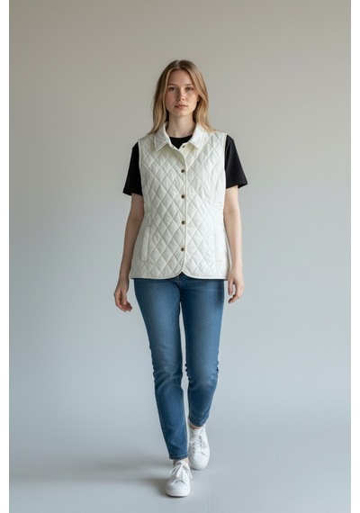 CottonCool Kadın Kapitone Yelek Krem